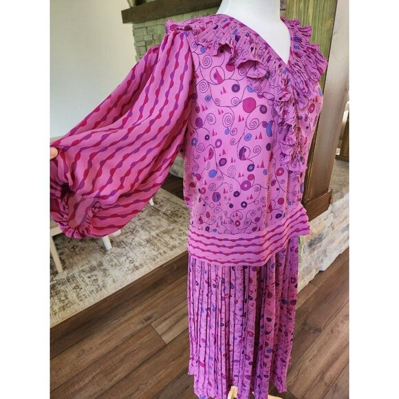 Vintage 80s Judi Michael 2 piece pleated skirt set Flapper Mixed Print Ruffle - Picture 9 of 11